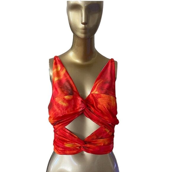 Red orange stretch top cut out size medium adj straps - Picture 1 of 8